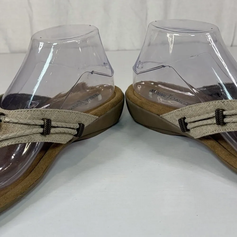 Minnetonka Silverthorne 360 Womens Beige Flip-Flops Sandals Beads Shoes 9